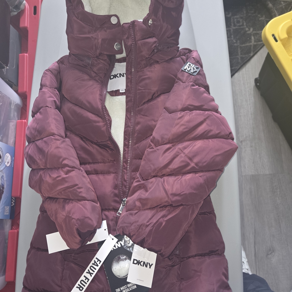 DKNY Kids Maroon Puffer Coat  Size-5/6.